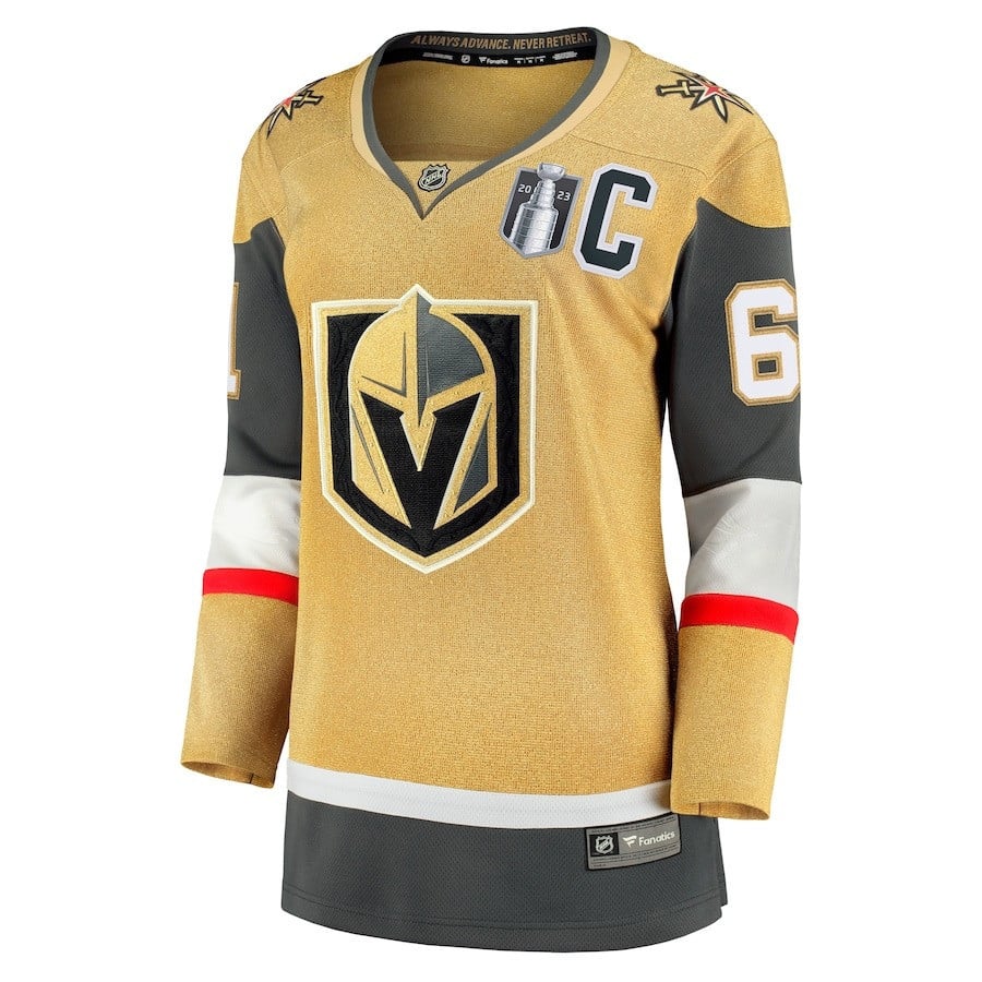 Alternative view of Mark Stone 61 Vegas Golden Knights Women's 2023 Stanley Cup Final Home Breakaway Player Jersey - Gold - JS267 