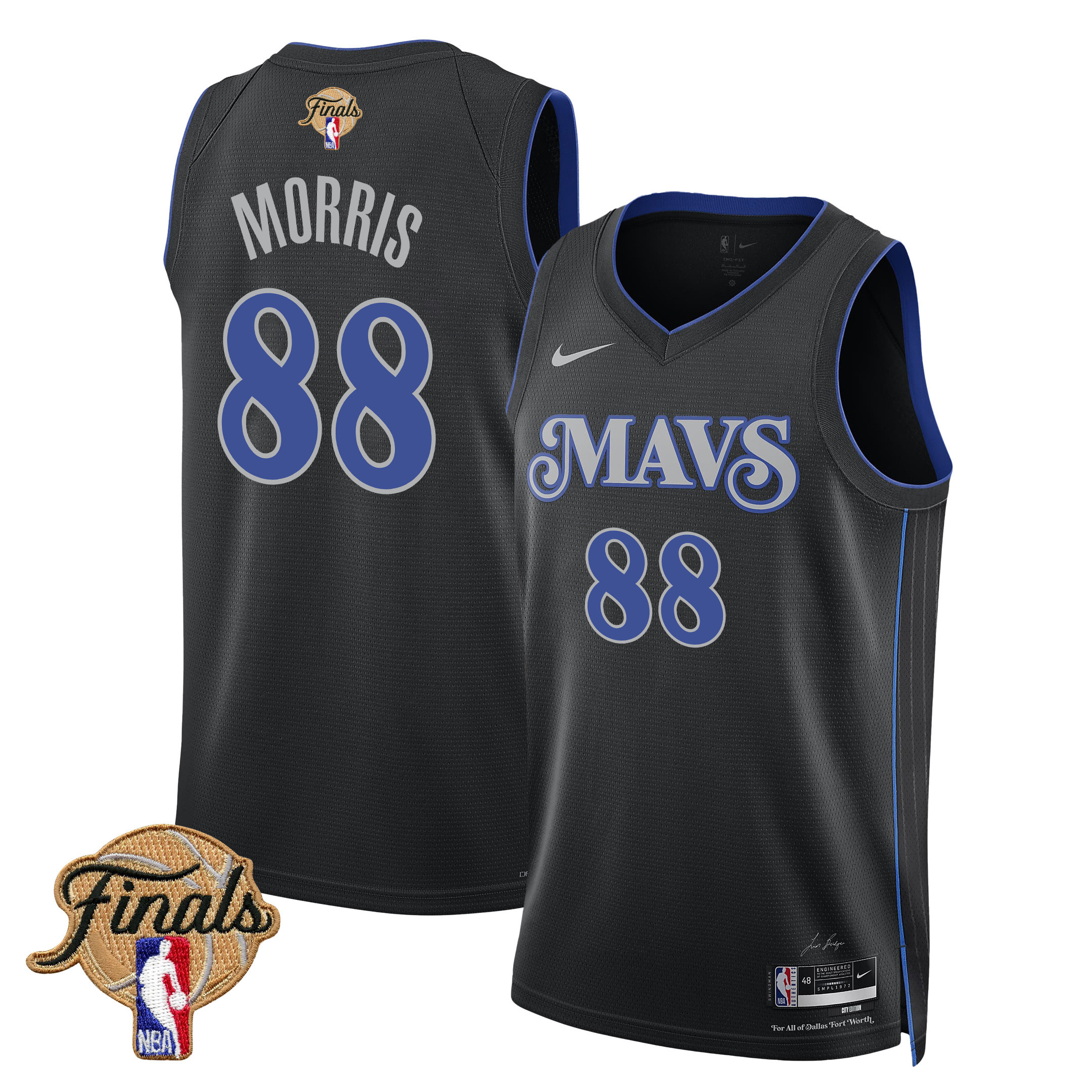 Markieff Morris 88 Dallas Mavericks 2024 FINALS PATCH Swingman Jersey - City Edition - Black - JS566 