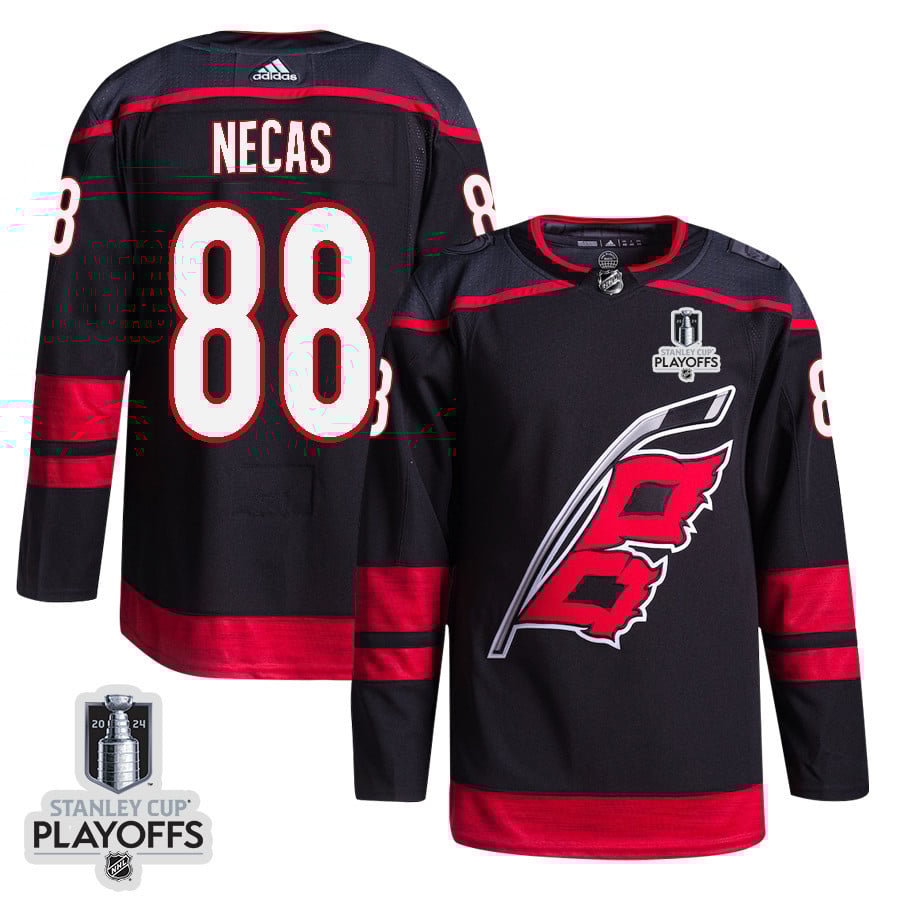 Martin Necas 88 Carolina Hurricanes 2024 NHL Playoffs Patch Home Jersey - Men, Black - JS723 