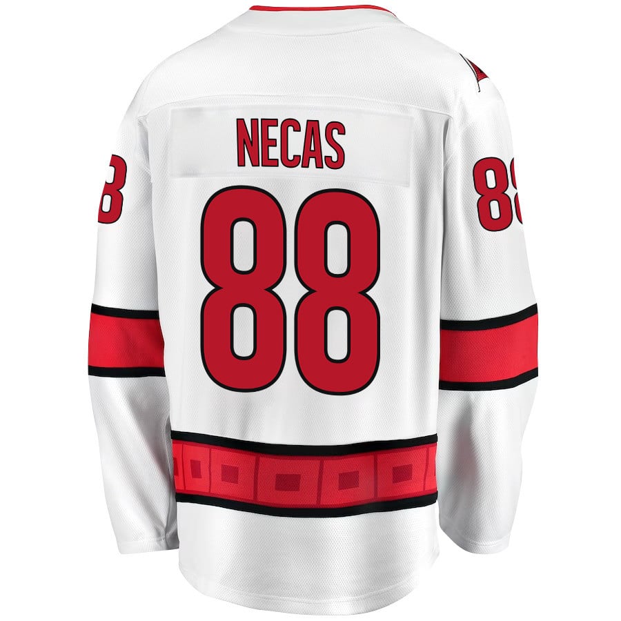 Alternative view of Martin Necas 88 Carolina Hurricanes Stanley Cup 2023 Playoffs Patch Away Breakaway Men Jersey - White - JS747 