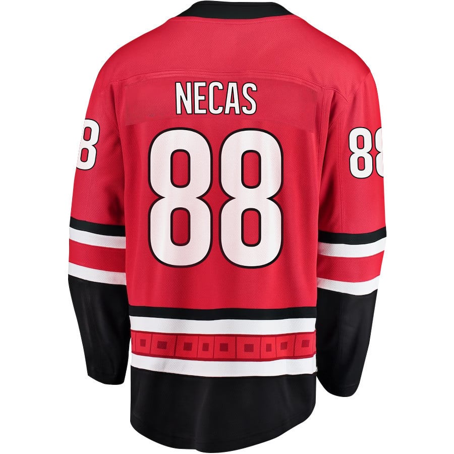 Alternative view of Martin Necas 88 Carolina Hurricanes Stanley Cup 2023 Playoffs Patch Home Breakaway Men Jersey - Red - JS557 