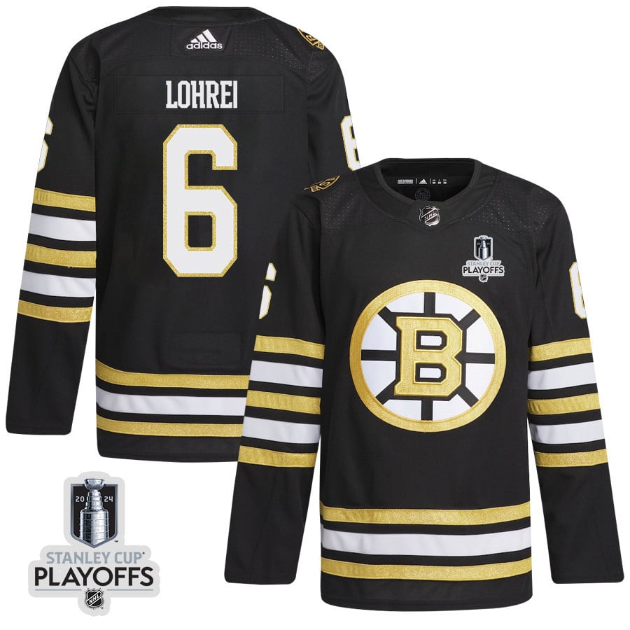 Mason Lohrei 6 Boston Bruins 2024 NHL Playoffs Patch Home Jersey - Men, Black - JS563 