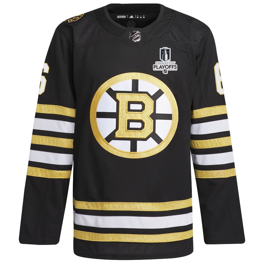 Alternative view of Mason Lohrei 6 Boston Bruins 2024 NHL Playoffs Patch Home Jersey - Men, Black - JS563 