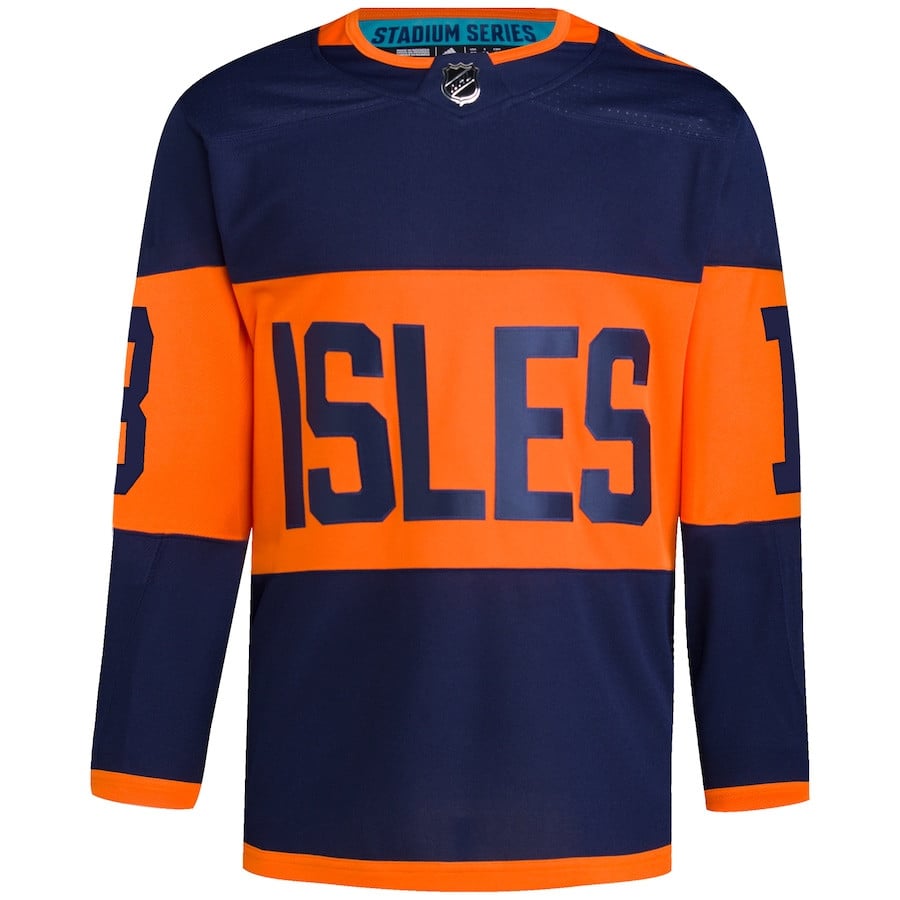 Alternative view of Mathew Barzal 13 New York Islanders 2024 Stadium Series Primegreen Men Jersey - Navy - JS682 