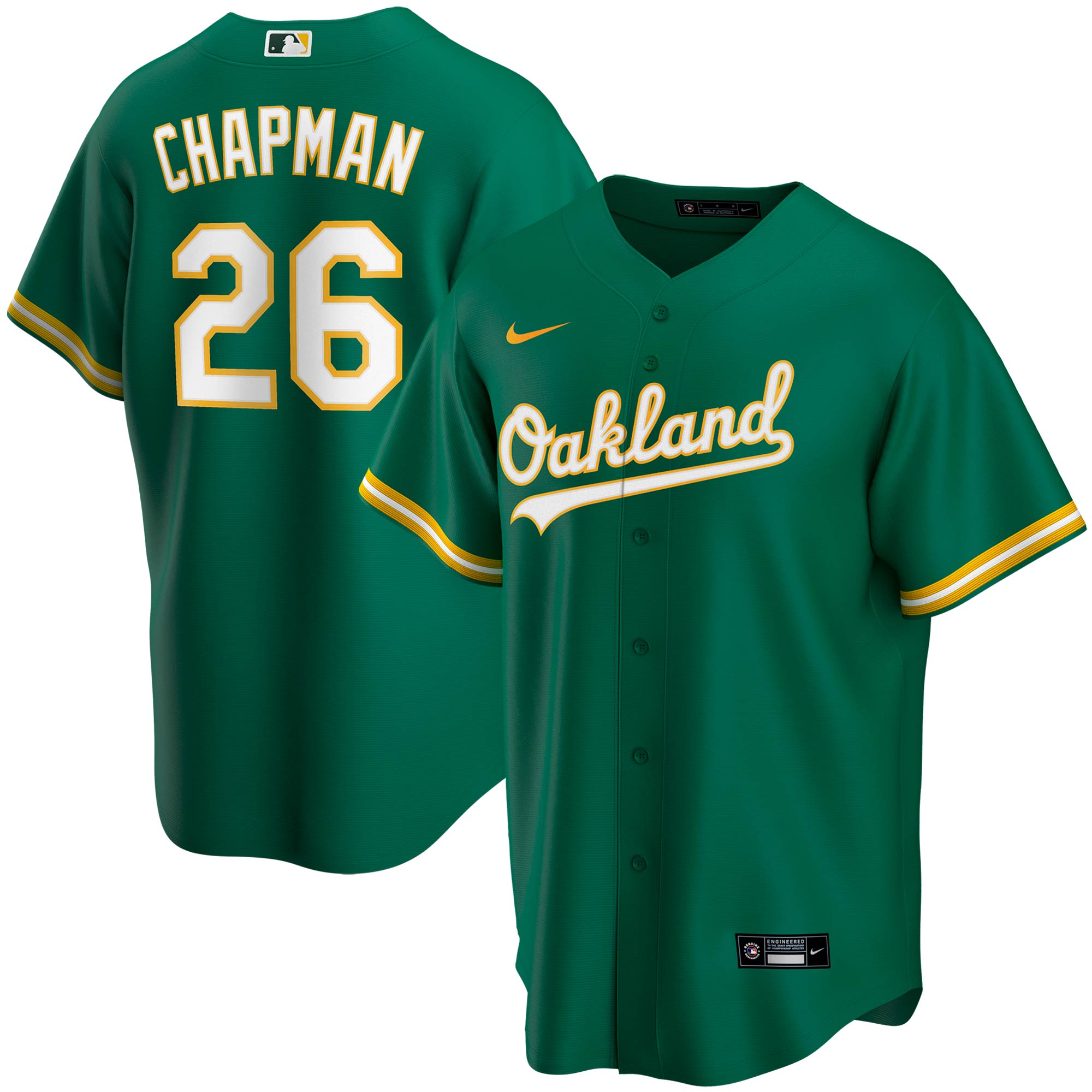 Alternative view of Matt Chapman Oakland Athletics Youth Alternate Replica Player Jersey - Kelly Green