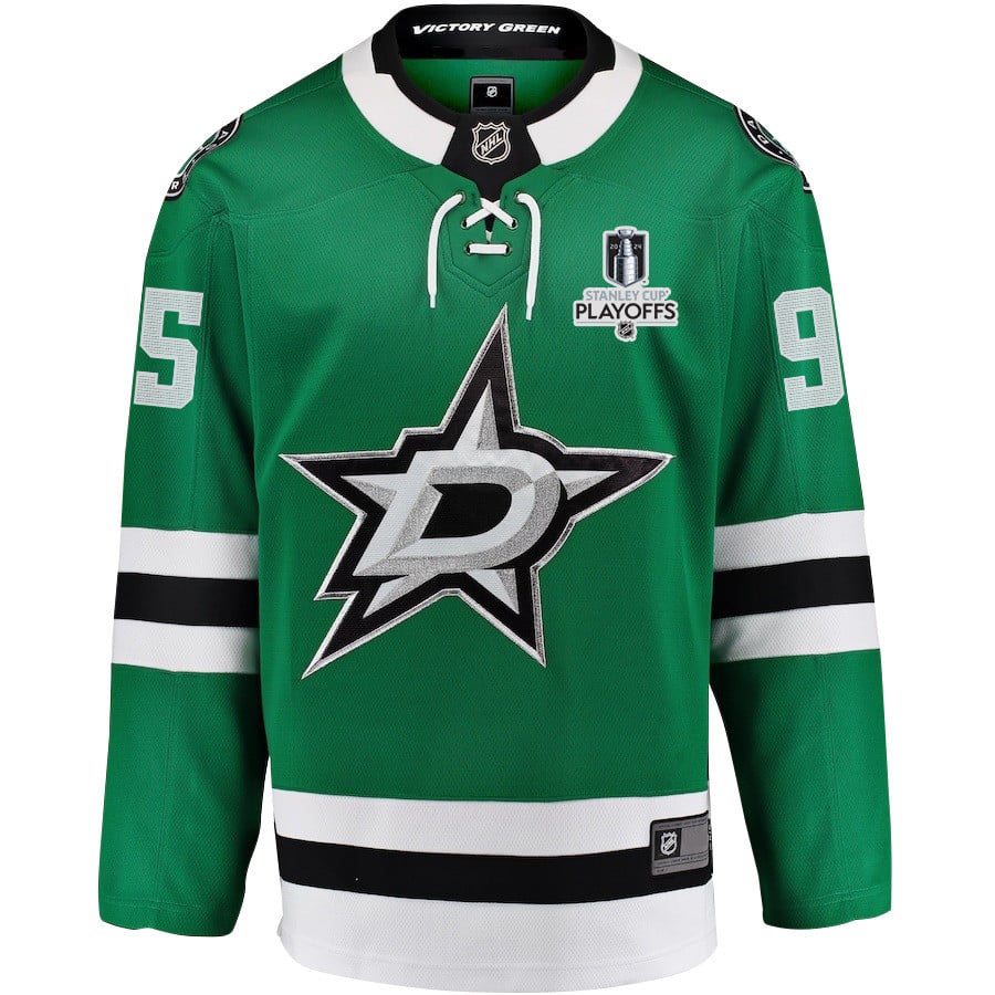 Alternative view of Matt Duchene 95 Dallas Stars 2024 NHL Playoffs Patch Home Jersey - Men, Green - JS165 