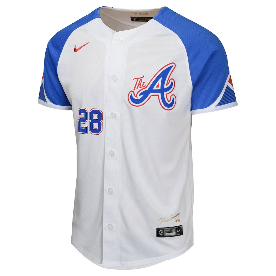 Alternative view of Matt Olson 28 Atlanta Braves City Connect Limited YOUTH Jersey - White - JS394
