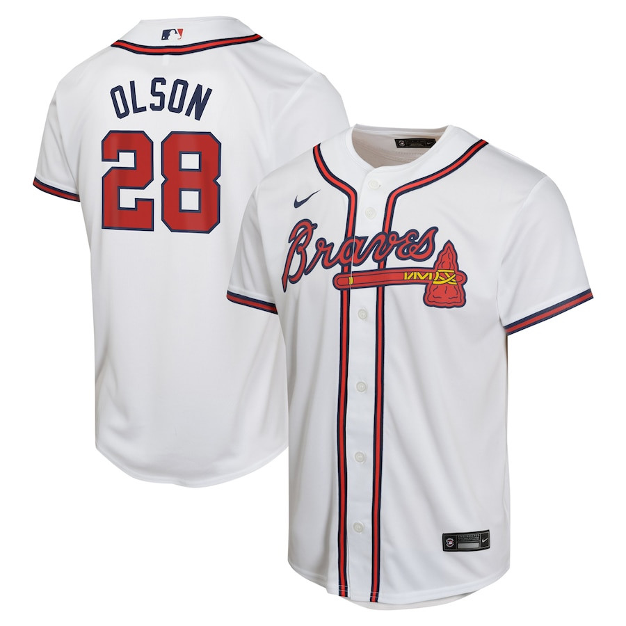 Matt Olson 28 Atlanta Braves Home Game Player YOUTH Jersey - White - JS325