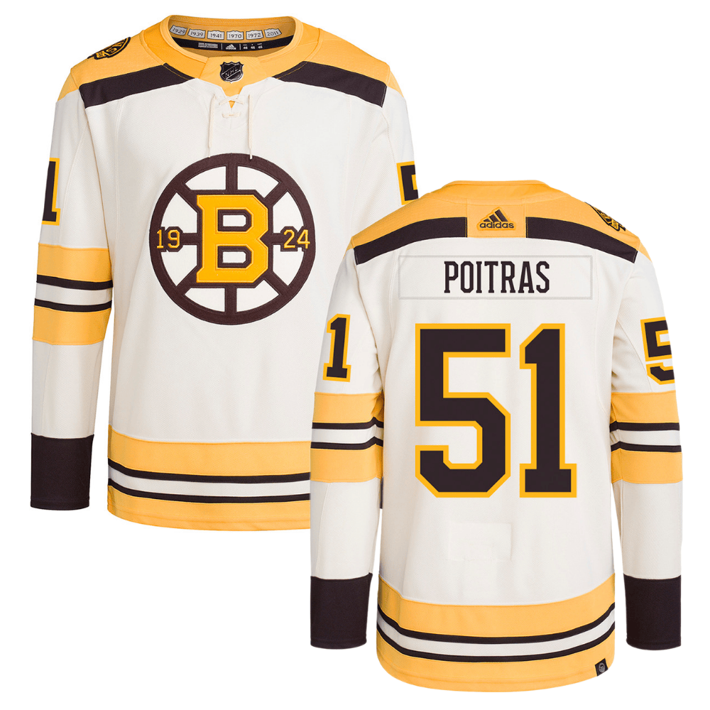 Matthew Poitras 51 Boston Bruins 100th Anniversary Primegreen Third Men Jersey - Cream - JS254 