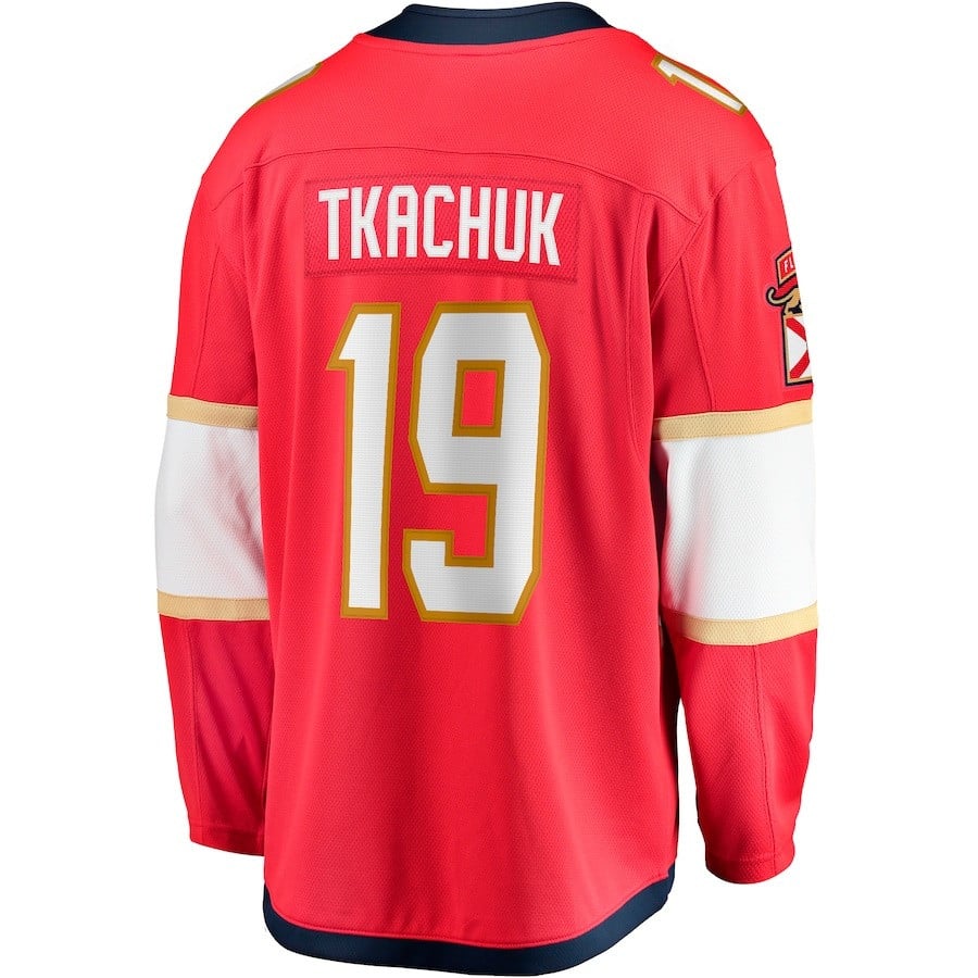 Alternative view of Matthew Tkachuk 19 Florida Panthers 2023 Stanley Cup Final Home Primegreen Jersey - Red - JS131 