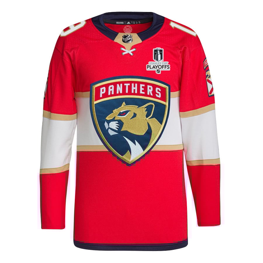 Alternative view of Matthew Tkachuk 19 Florida Panthers 2024 NHL Playoffs Patch Home Jersey - Men, Red - JS603 