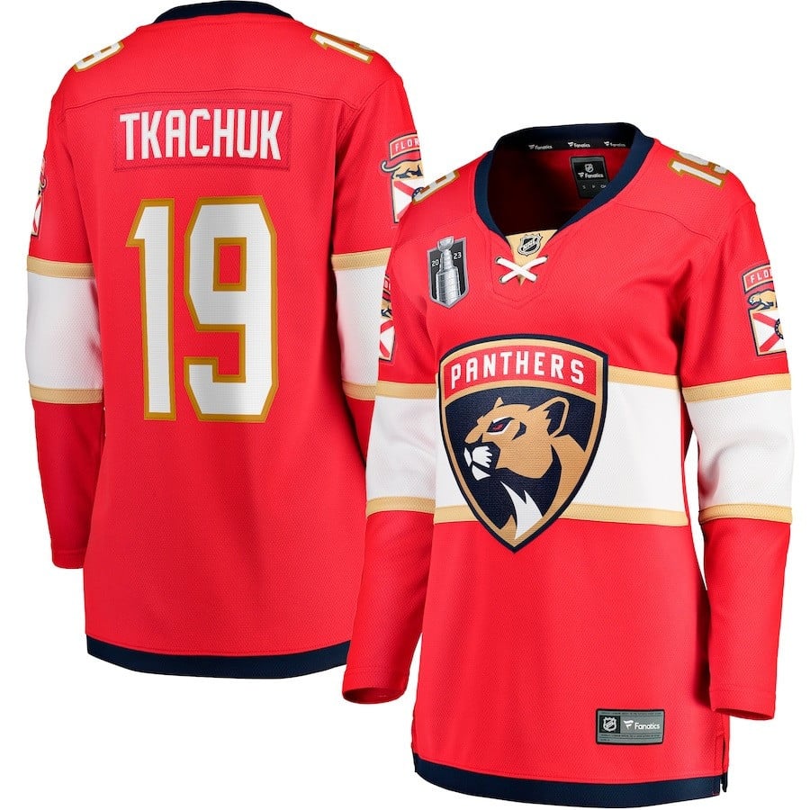Matthew Tkachuk 19 Florida Panthers Women's 2023 Stanley Cup Final Home Breakaway Player Jersey - Red - JS973 