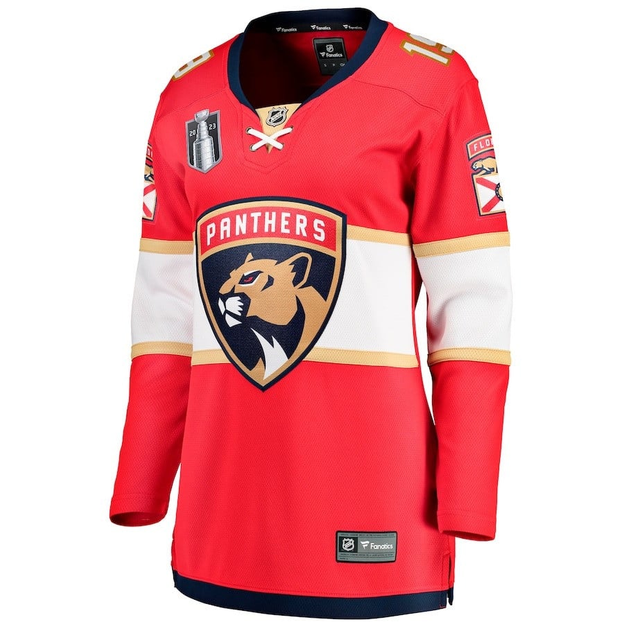 Alternative view of Matthew Tkachuk 19 Florida Panthers Women's 2023 Stanley Cup Final Home Breakaway Player Jersey - Red - JS973 