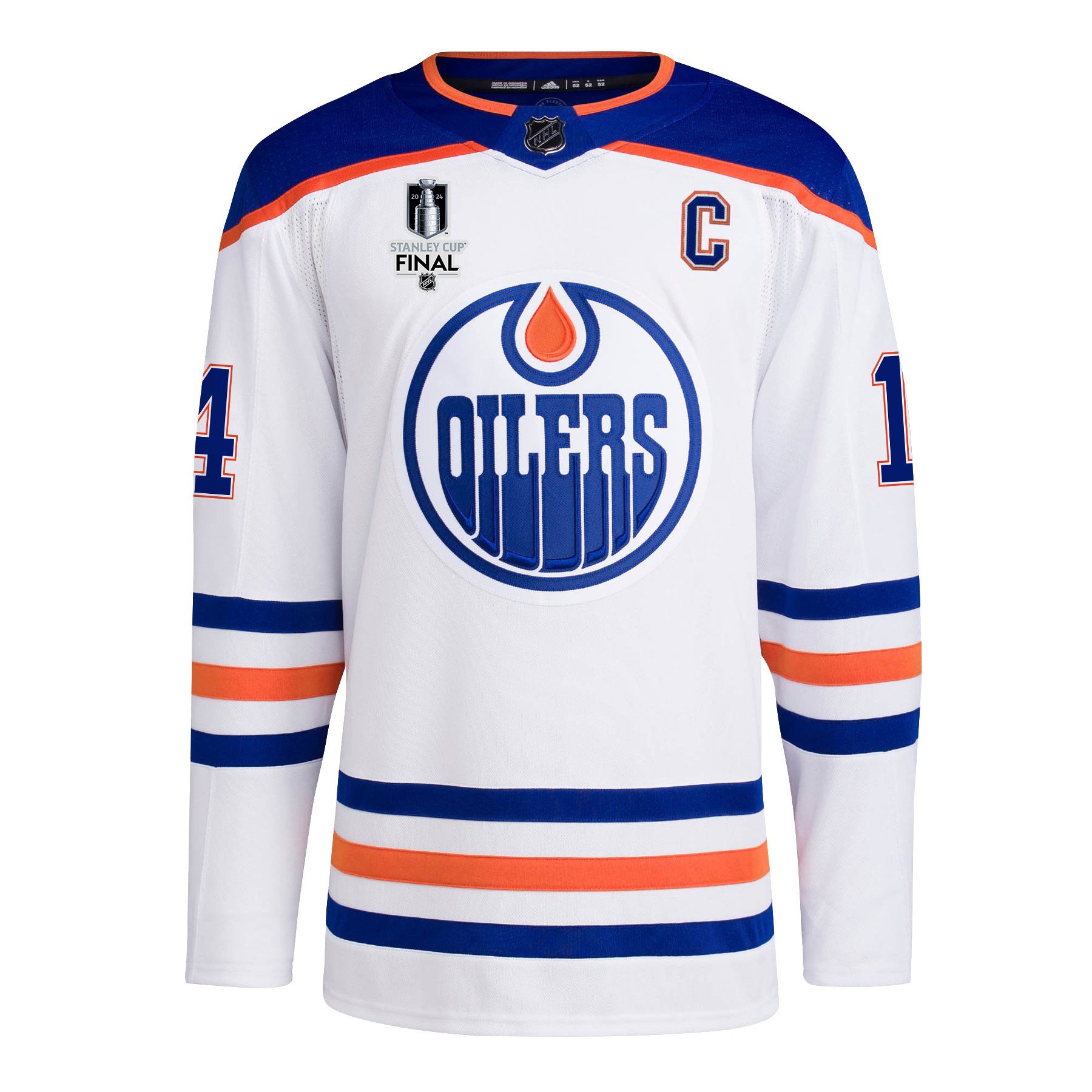 Alternative view of Mattias Ekholm 14 Edmonton Oilers 2024 STANLEY CUP Final Away Jersey - Men, White - JS147 