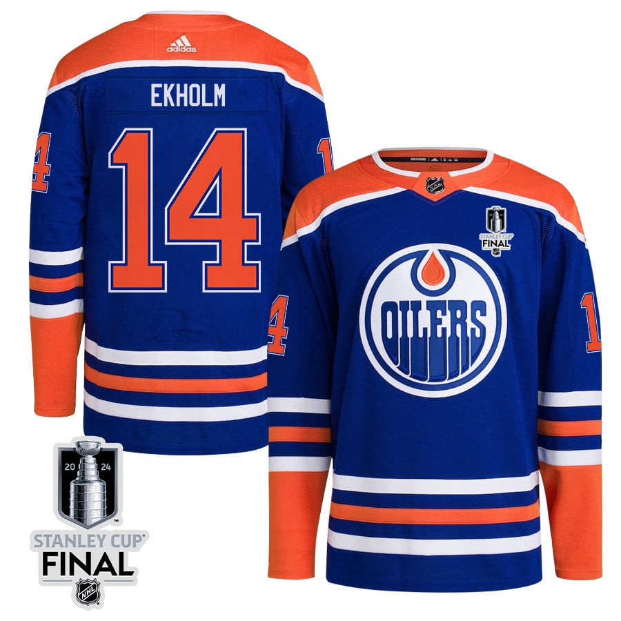 Mattias Ekholm 14 Edmonton Oilers 2024 STANLEY CUP Final Home Primegreen Jersey - Men, Royal - JS223 