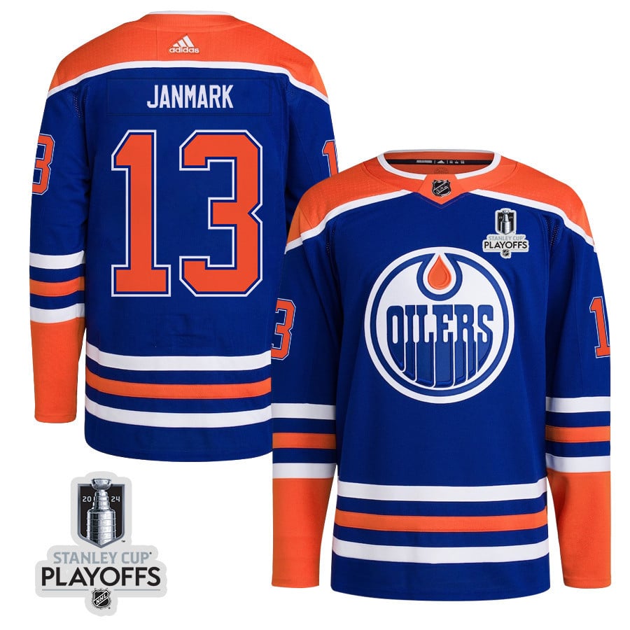 Mattias Janmark 13 Edmonton Oilers 2024 NHL Playoffs Patch Home Jersey - Men - JS196 