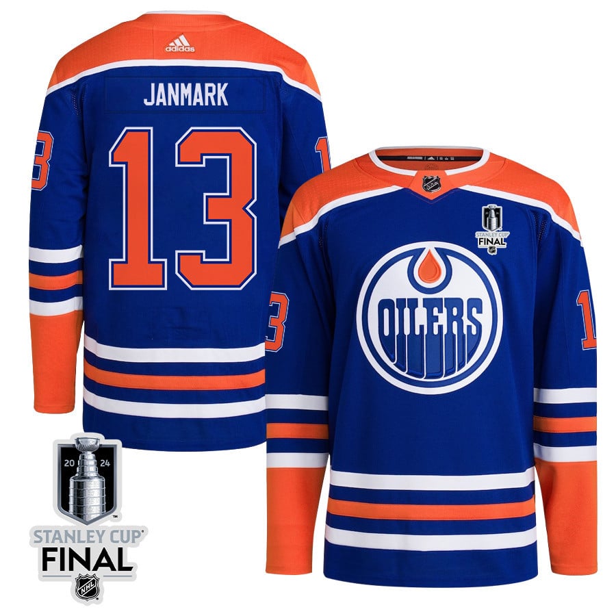 Mattias Janmark 13 Edmonton Oilers 2024 STANLEY CUP Final Home Primegreen Jersey - Men, Royal - JS401 