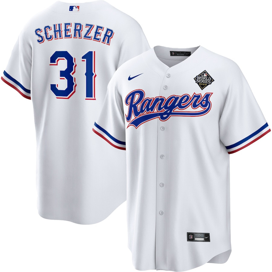 Max Scherzer 31 Texas Rangers 2023 World Series Men Jersey - White - JS377 
