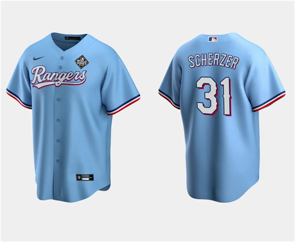 Max Scherzer 31 Texas Rangers 2023 World Series Stitched Baseball Jersey - Blue - JS371 