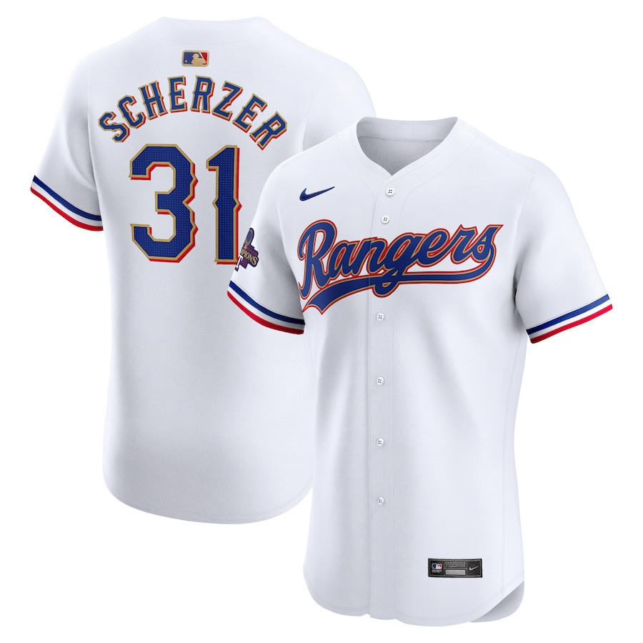 Max Scherzer 31 Texas Rangers 2024 Gold Collection ELITE Player Jersey - White - JS602 