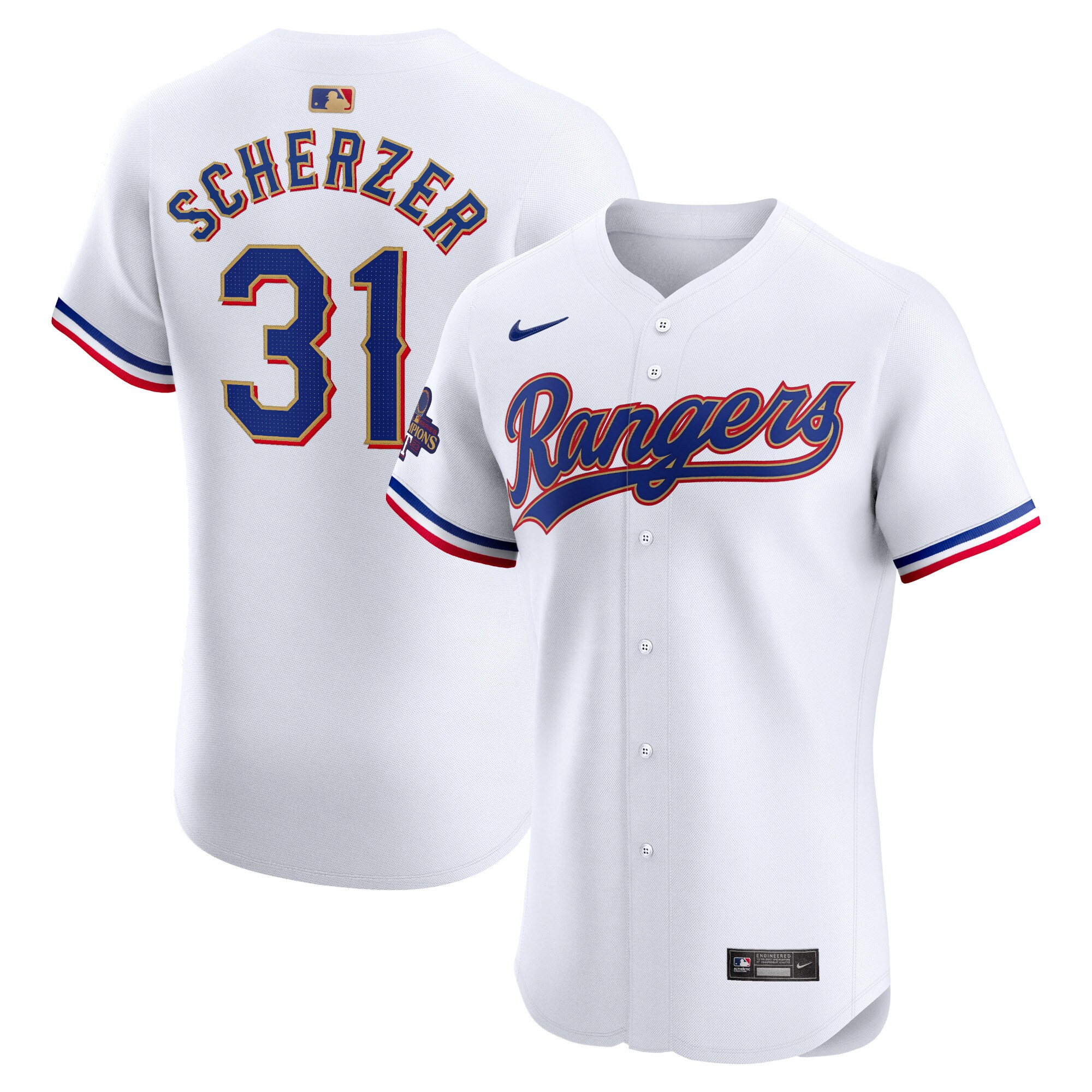 Max Scherzer Texas Rangers 2024 Gold Collection Elite Player JerseyÃƒâ€šÃ‚Â ÃƒÂ¢Ã¢â€šÂ¬Ã¢â‚¬Å“ White