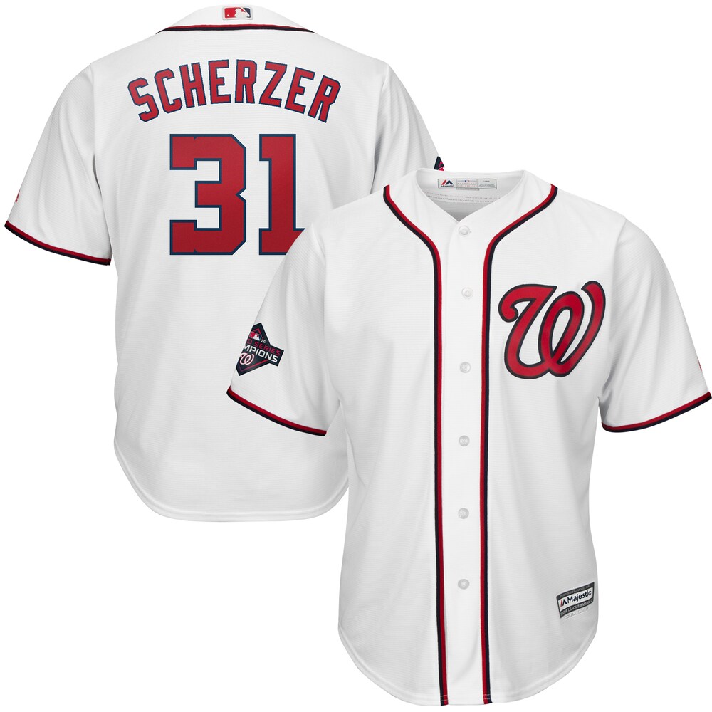 Max Scherzer Washington Nationals Majestic 2019 World Series Champions Home Cool Base Patch Player Jersey - White