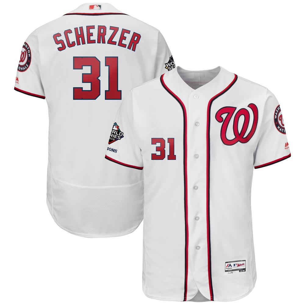 Max Scherzer Washington Nationals Majestic 2019 World Series Champions Home Flex Base Bar Patch Player Jersey - White