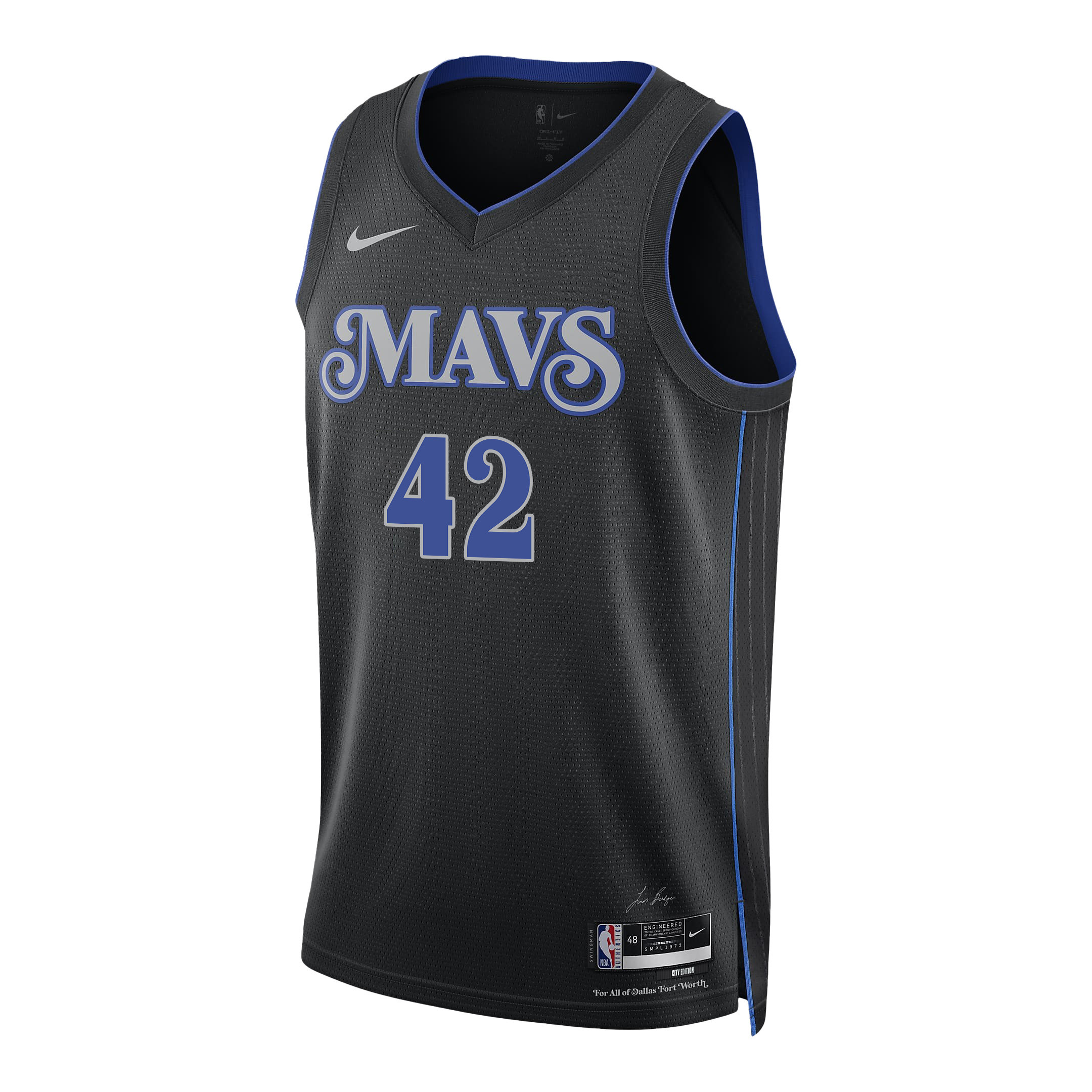 Alternative view of Maxi Kleber 42 Dallas Mavericks 2024 FINALS PATCH Swingman Jersey - City Edition - Black - JS808 