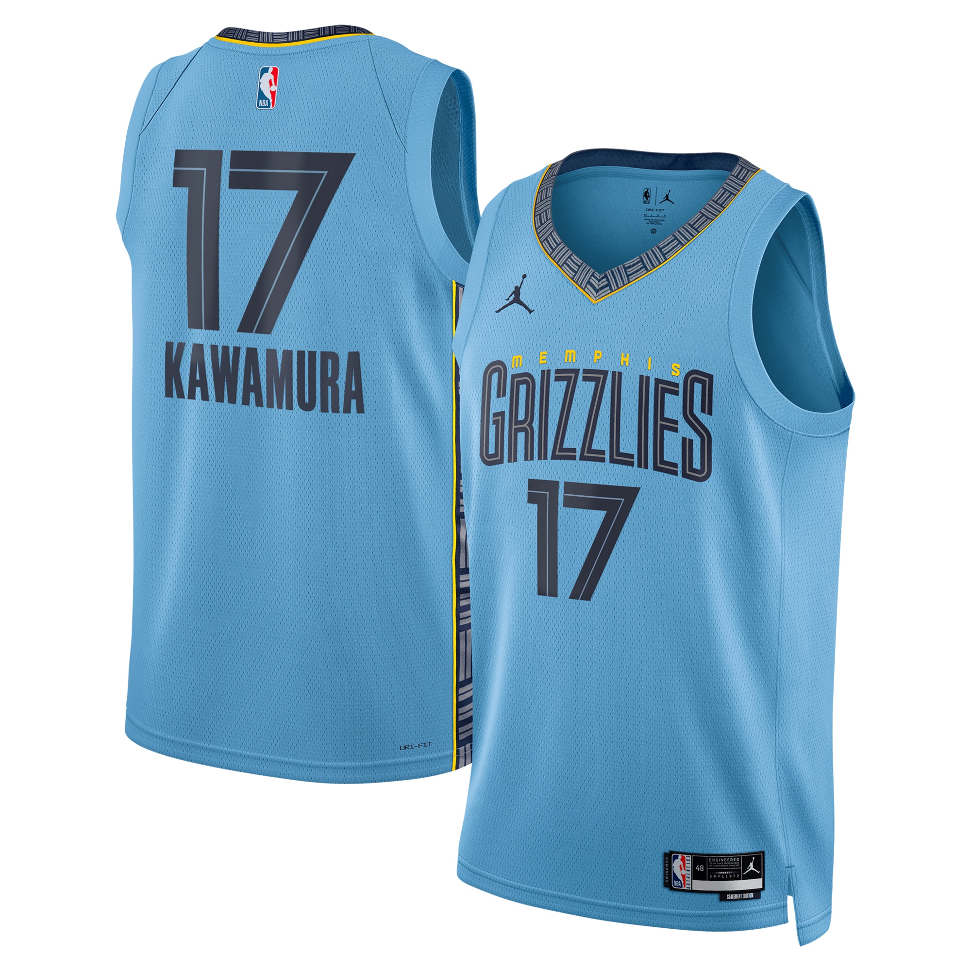Memphis Grizzlies Jordan Brand Statement Edition Swingman Jersey - Lt Blue - Yuki Kawamura - Unisex - JS649 