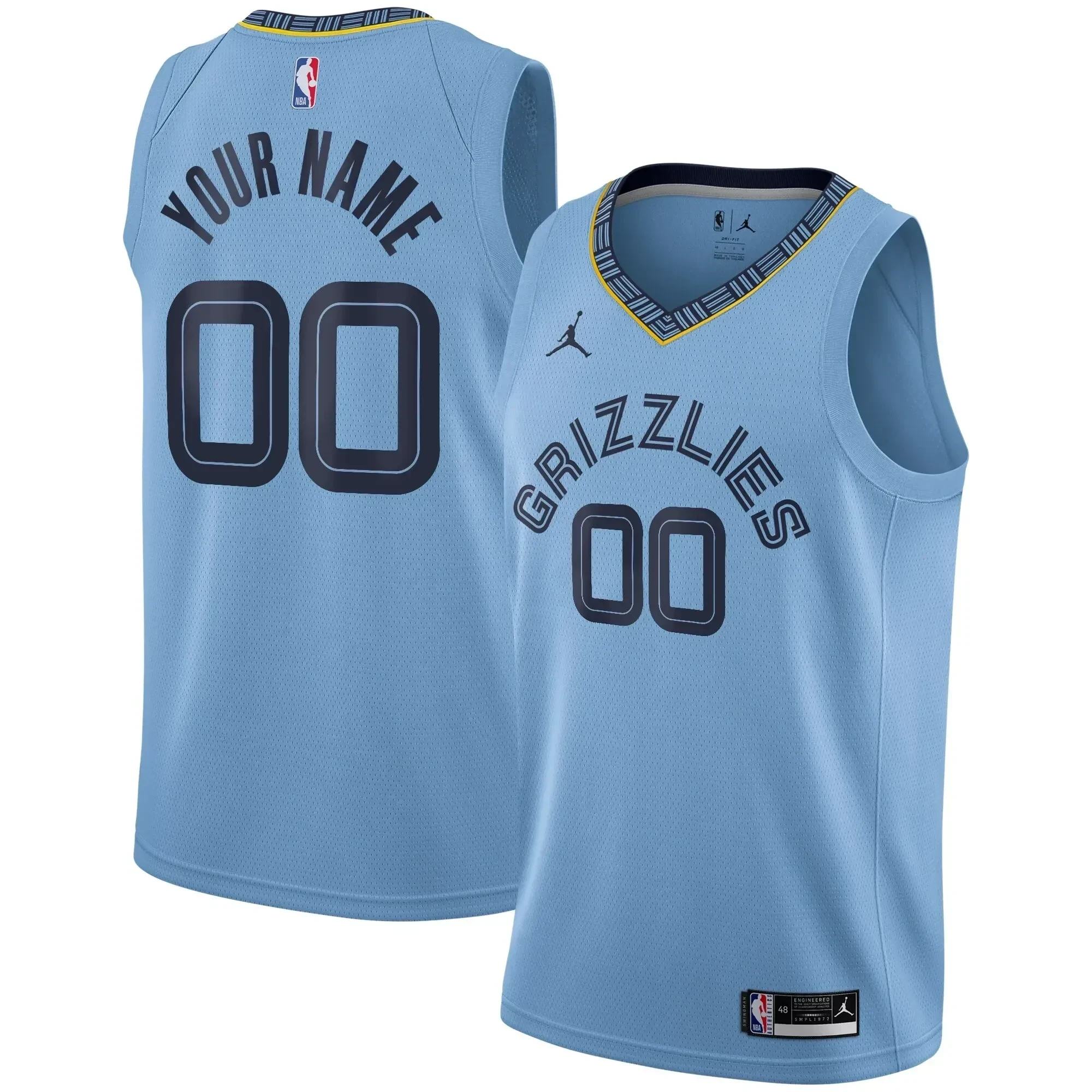 Memphis Grizzlies Swingman Custom Jersey - Statement Edition - Light Blue - JS234 