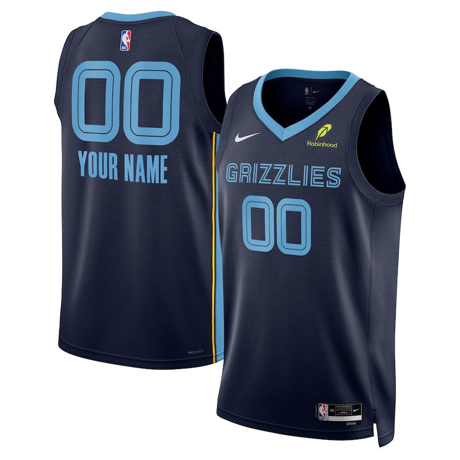 Memphis Grizzlies Unisex Custom Swingman Badge Jersey - Icon Edition - Navy - JS690 