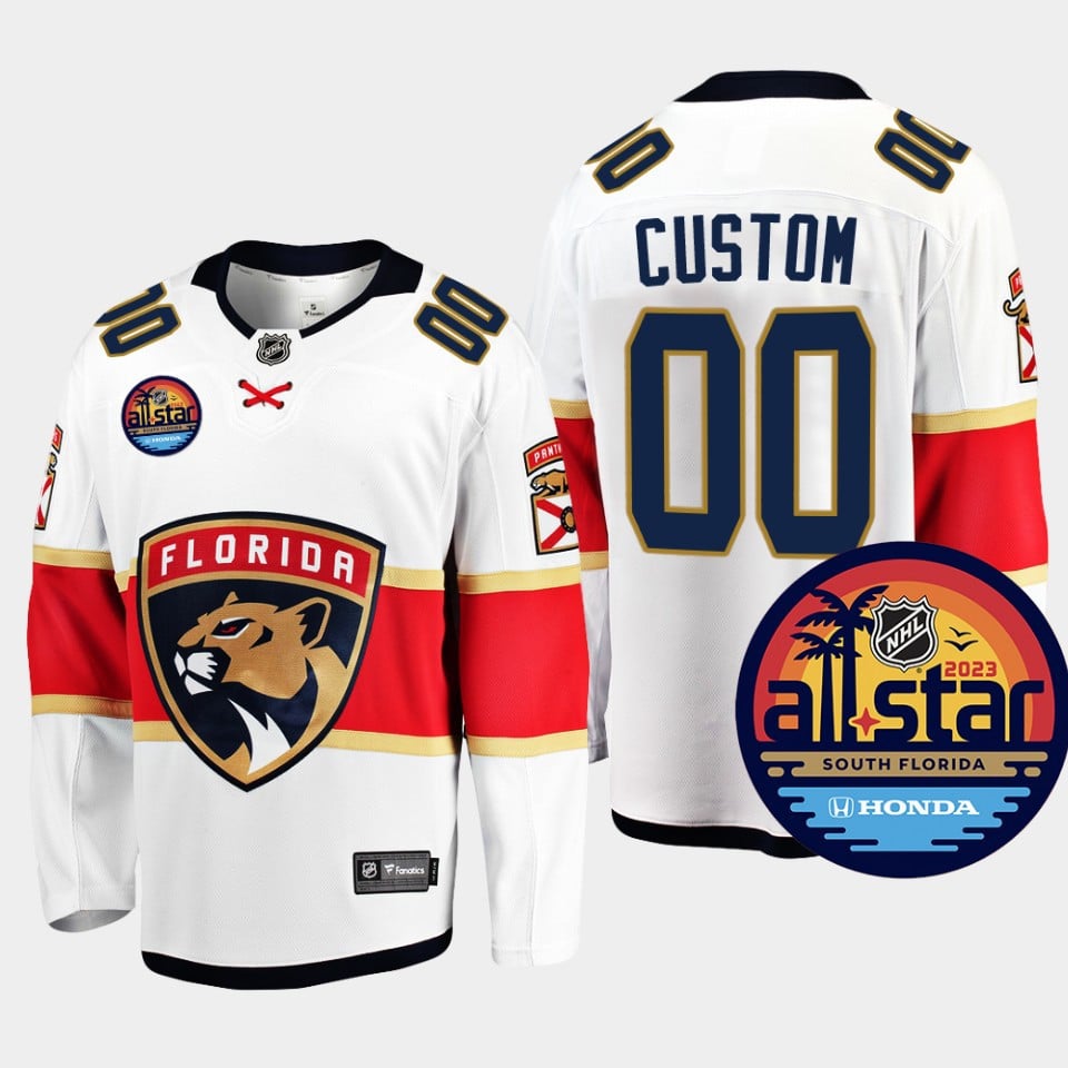 Men Florida Panthers Custom 00 2023 All-Star Away White Jersey - JS399 