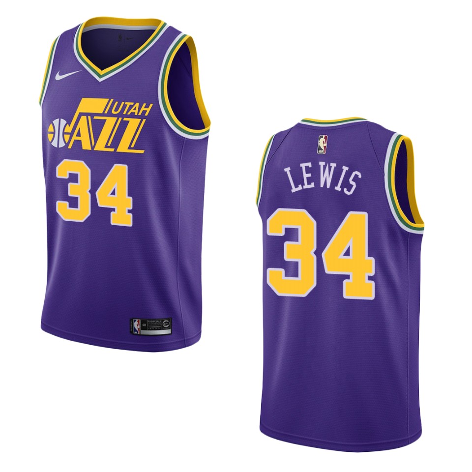 Men Utah Jazz #34 Trey Lewis Hardwood Classics Swingman Jersey - Purple
