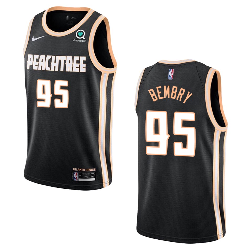 Men's 2019-20 Atlanta Hawks #95 Deandre' Bembry City Swingman Jersey - Black