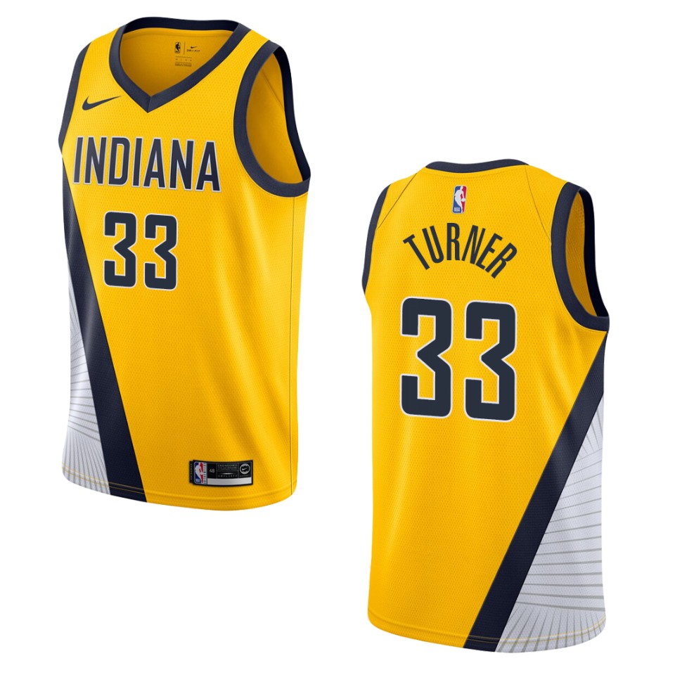 Men's 2019-20 Indiana Pacers #33 Myles Turner Statement Swingman Jersey - Yellow