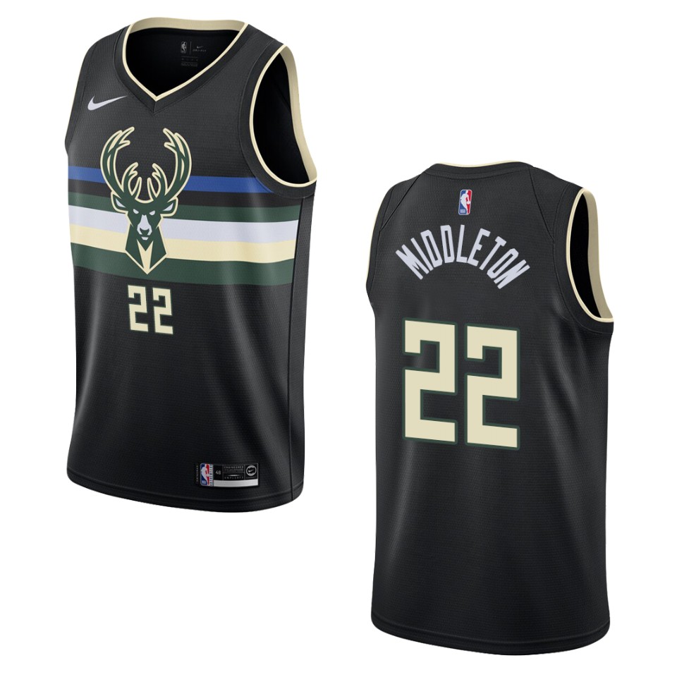 Men's 2019-20 Milwaukee Bucks #22 Khris Middleton Statement Swingman Jersey - Black