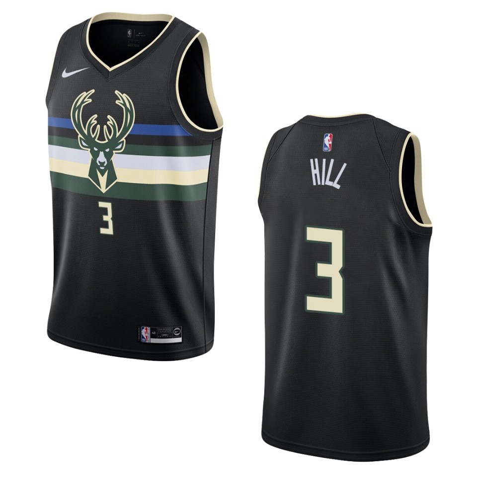 Men's 2019-20 Milwaukee Bucks #3 George Hill Statement Swingman Jersey - Black