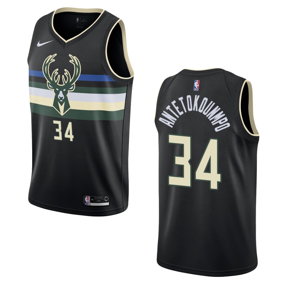 Men's 2019-20 Milwaukee Bucks #34 Giannis Antetokounmpo Statement Swingman Jersey - Black