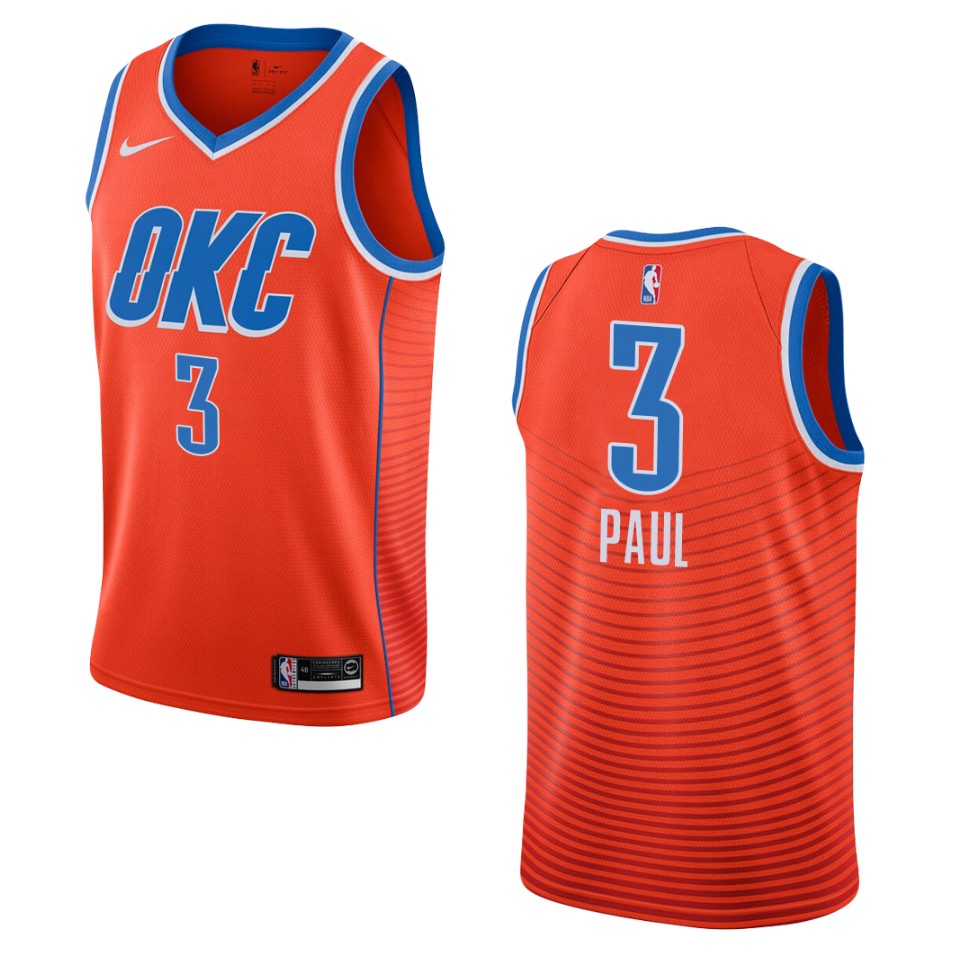 Men's 2019-20 Oklahoma City Thunder #3 Chris Paul Statement Swingman Jersey - Orange