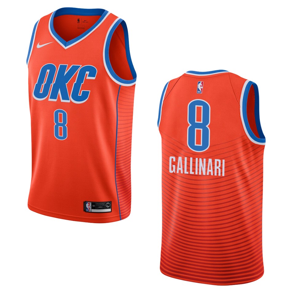 Men's 2019-20 Oklahoma City Thunder #8 Danilo Gallinari Statement Swingman Jersey - Orange