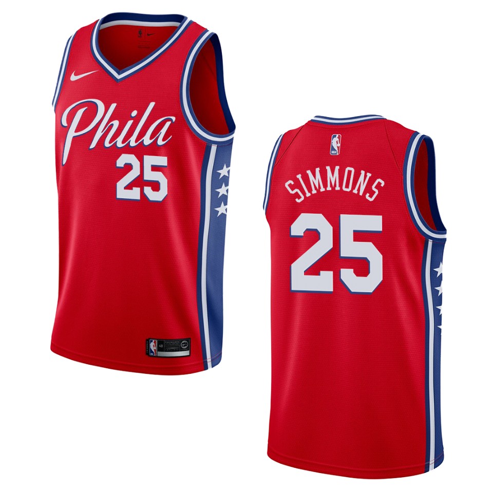 Men's 2019-20 Philadelphia 76ers #25 Ben Simmons Statement Swingman Jersey - Red