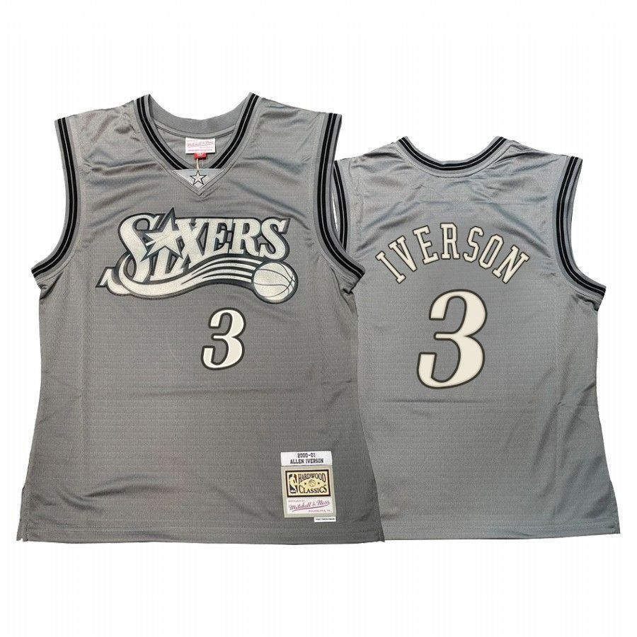 Men's Allen Iverson 3 Philadelphia 76ers Hardwood Classics Jersey Gray - JS452 