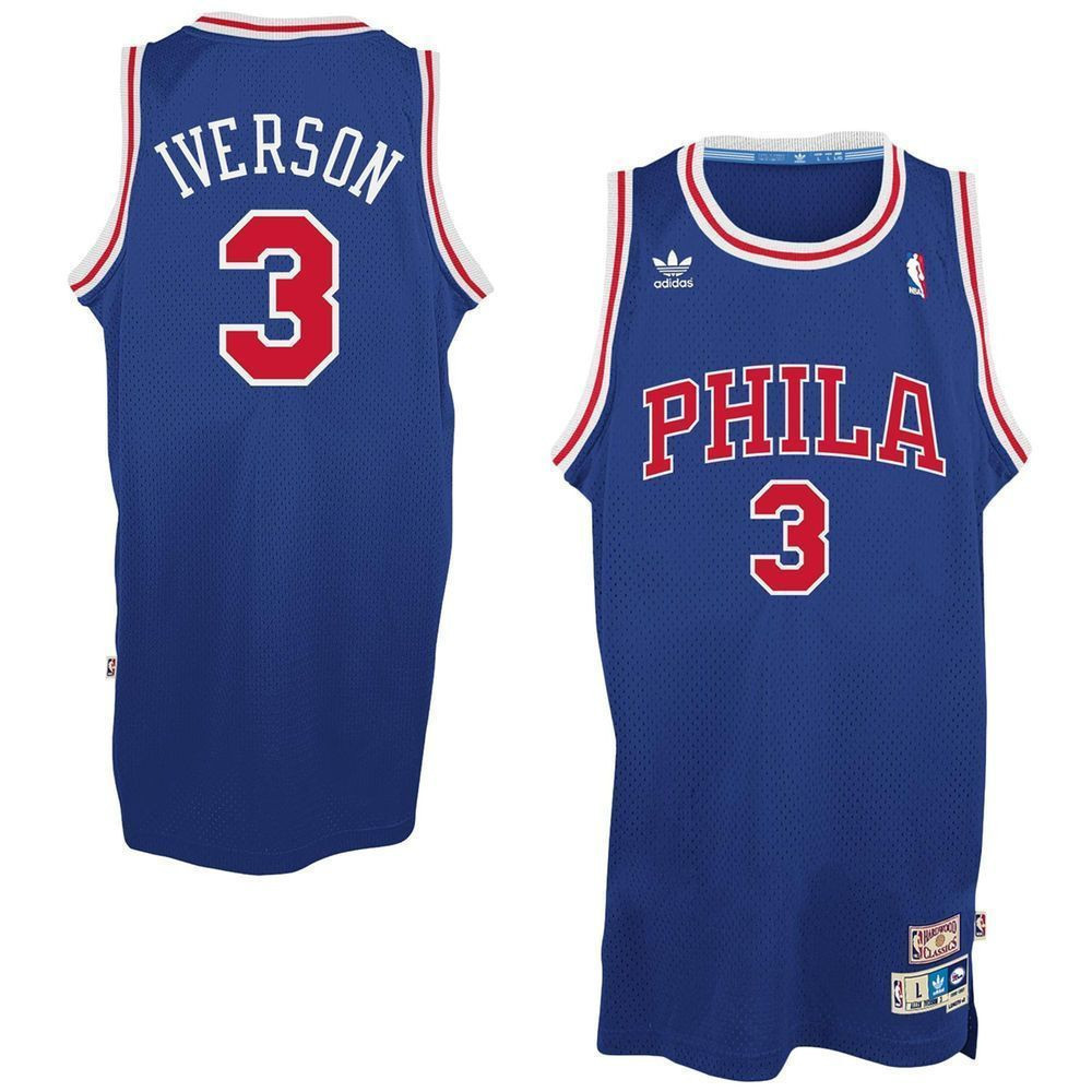 Men's Allen Iverson Philadelphia 76ers Blue Hardwood Classics Swingman Jersey - JS661 