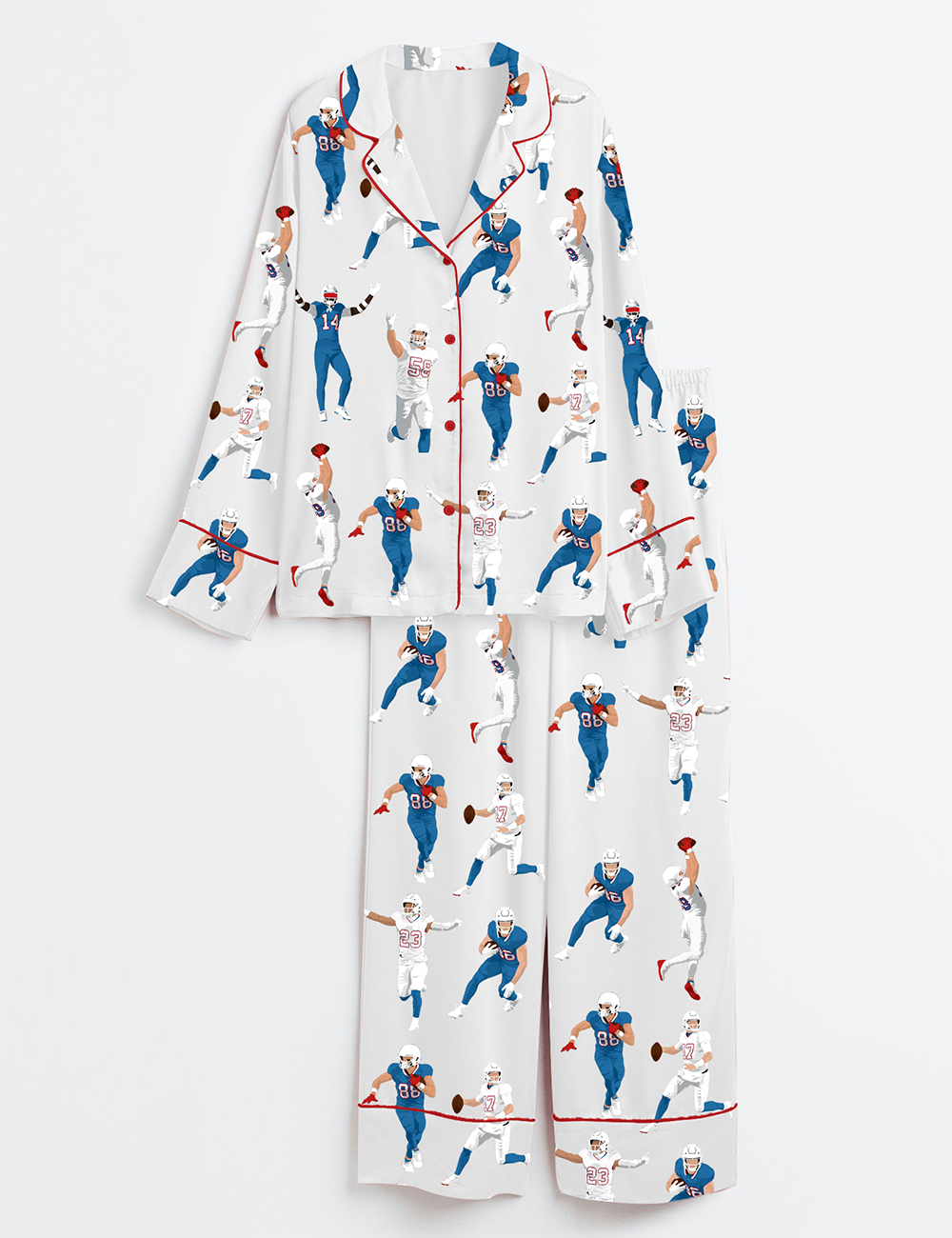 Men's America Football Jersey Long Sleeve Satin Pajama Set