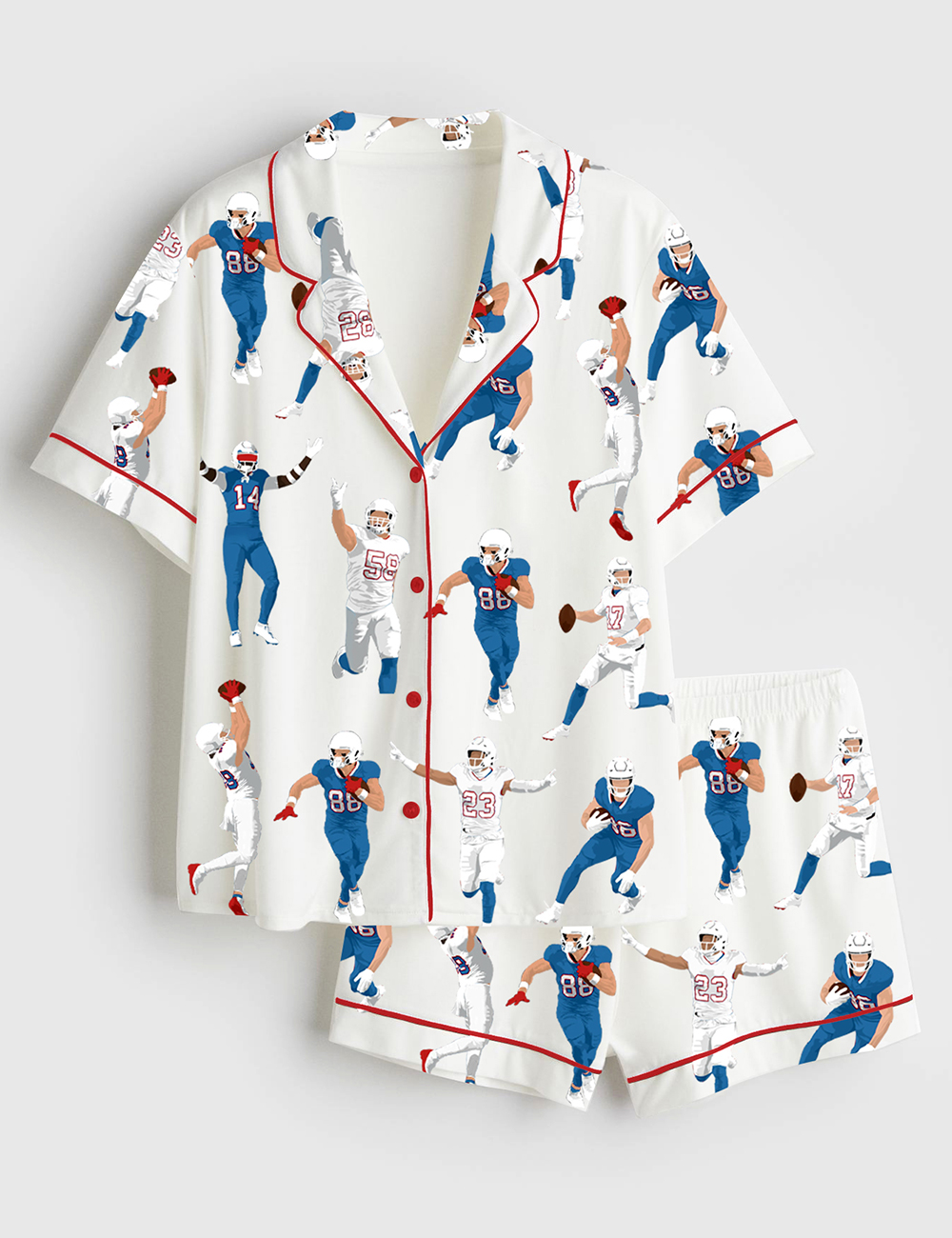 Men's America Football Jersey Short Sleeve Satin Pajama Set