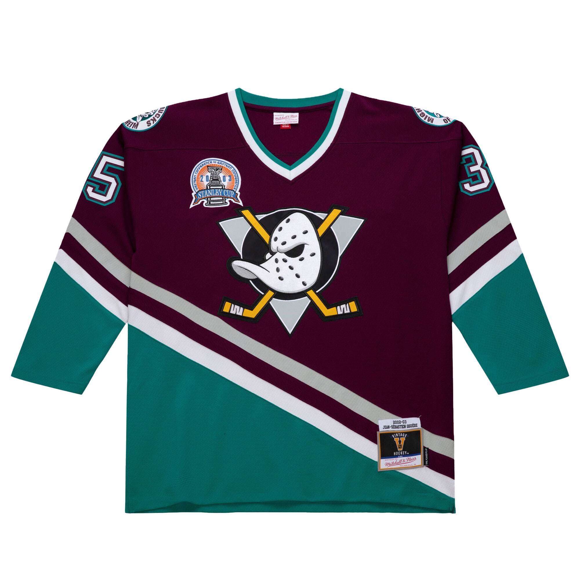Alternative view of Men's Anaheim Ducks Jean-Sebastien Giguere Purple 2002-03 Power Play Jersey - JS133 
