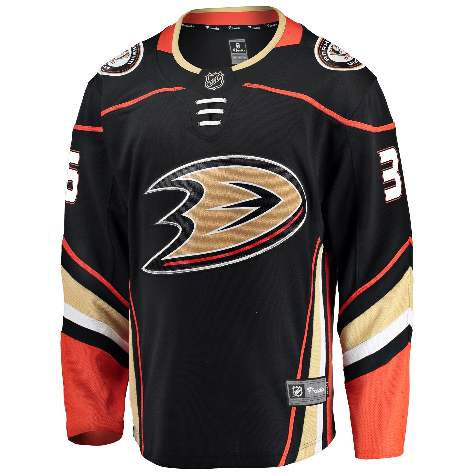Alternative view of Men's Anaheim Ducks John Gibson Black Breakaway Player Jersey - JS692 