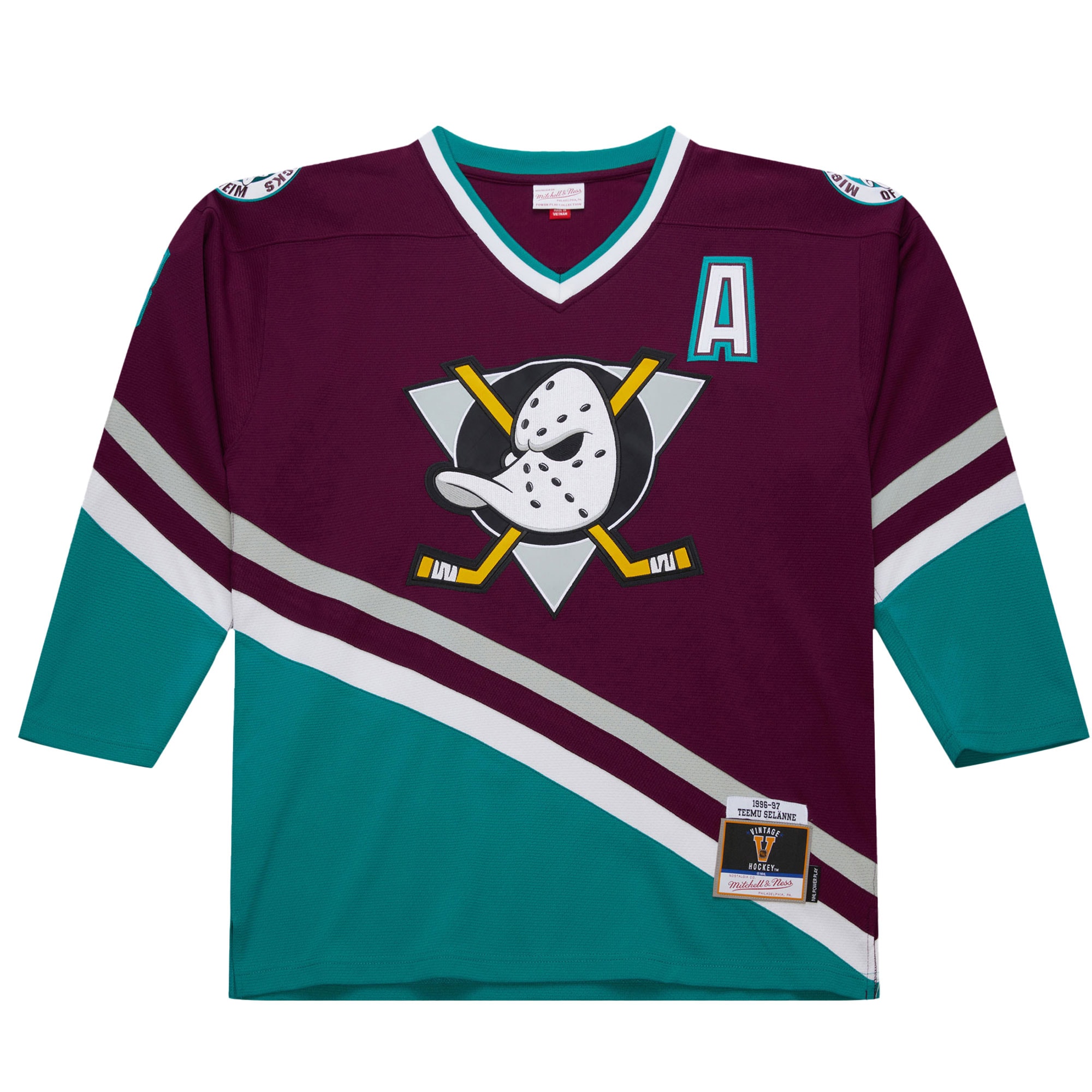 Alternative view of Men's Anaheim Ducks Teemu Selanne Purple 1996-97 Power Play Jersey - JS872 