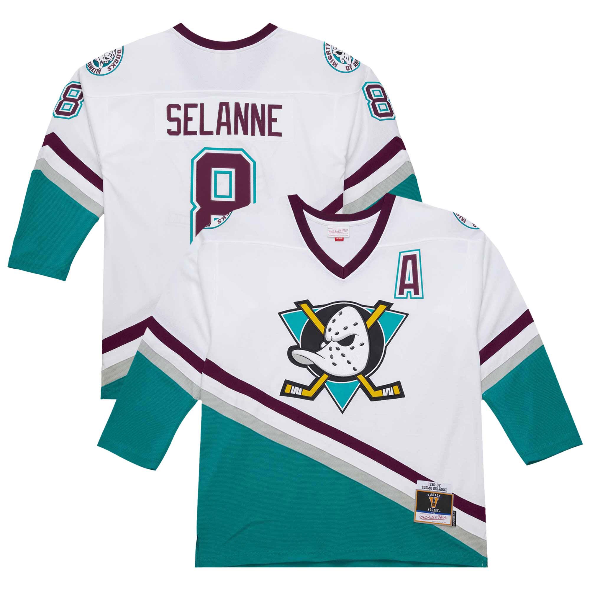 Men's Anaheim Ducks Teemu Selanne White 1996-97 Power Play Jersey - JS886 