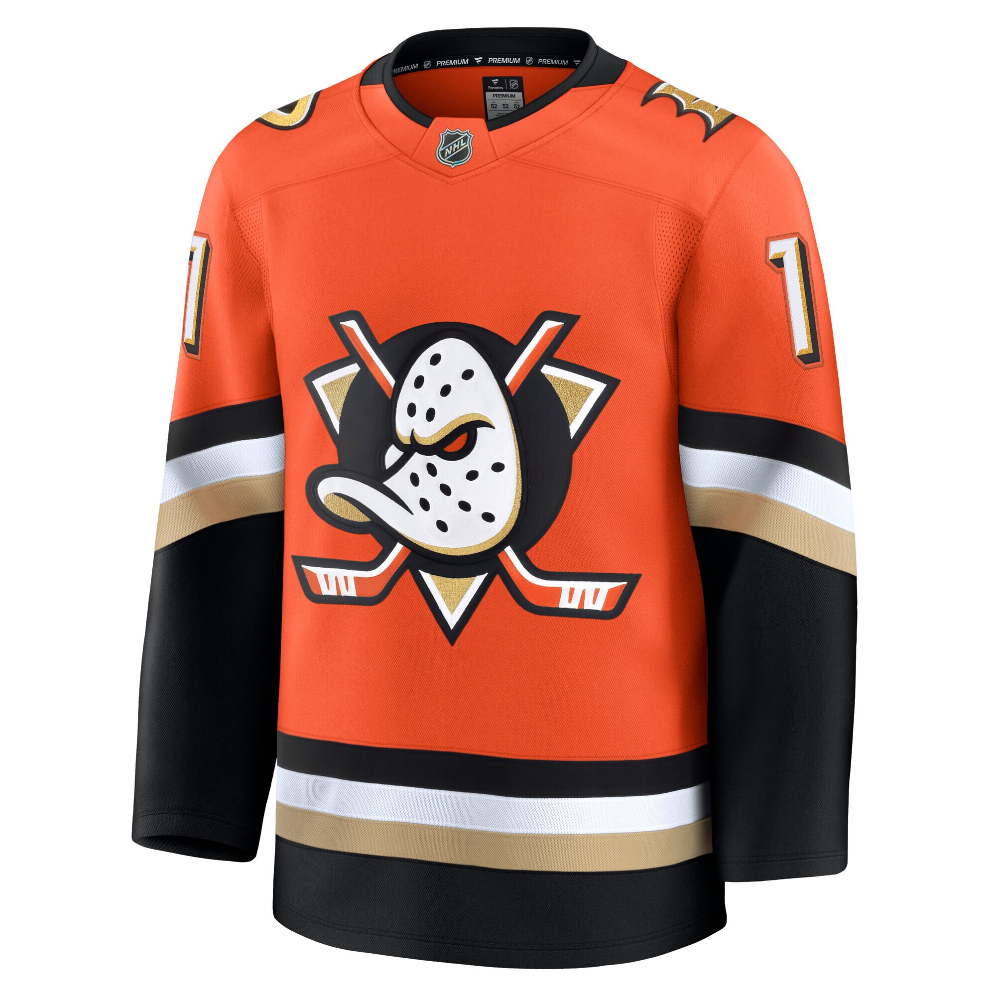 Alternative view of Men's Anaheim Ducks Trevor Zegras Orange Home Premium Jersey - JS636 